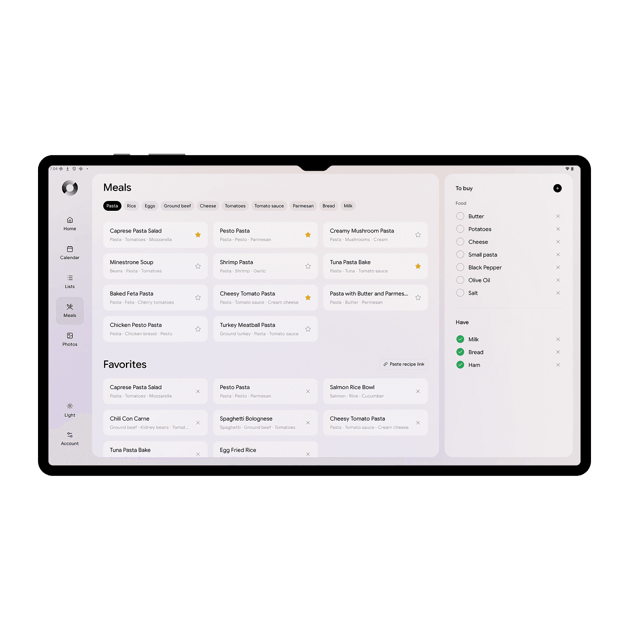 synchra app on Android tablet